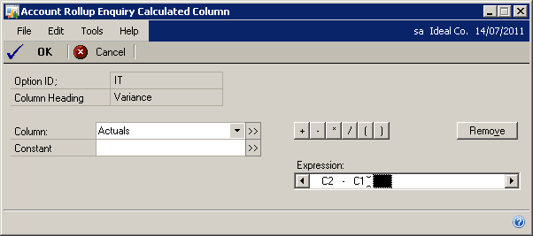 Account Rollup Enquiry Calculated Column