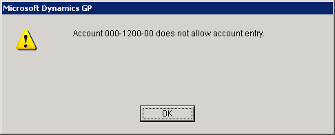 Account 000-1200-00 does not allow account entry