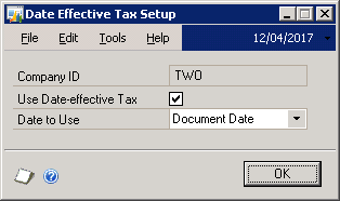 Date Effective Tax Setup