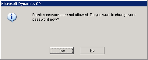 Blank passwords are not allowed. Do you want to change your password now?