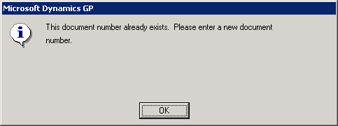 This document number already exists. Please enter a new document number.