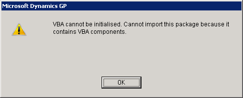 VBA cannot be initialised. Cannot import this package because it contains VBA components