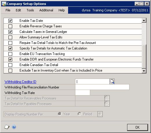 Company Options - No Enable VAT 100 Option