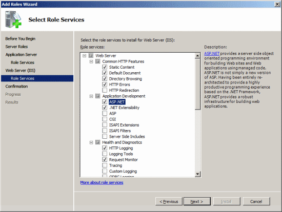 Add Roles Wizard - Application Server - Role Services