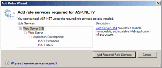 Add Roles Wizard - Add role services required for ASP.NET?