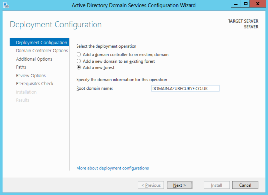 Active Directory Domain Services Configuration Wizard - Deployment Configuration