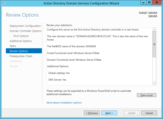 Active Directory Domain Services Configuration Wizard - Review Options