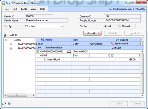 Select Purchase Order Items