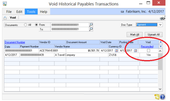Void Historical Payables Transactions
