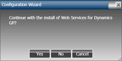 Configuration Wizard: Continue with the install of Web Services for Dynamics GP