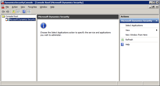 DynamicsSecurityConsole - [Console Root\Microsoft Dynamics Security]