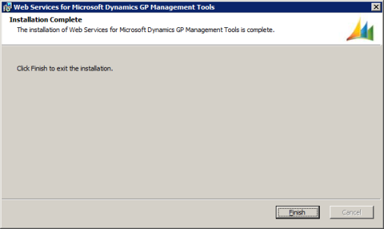 Web Services for Microsoft Dynamics GP Management Tools - Installation Complete