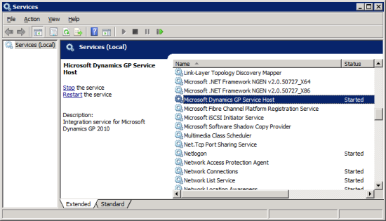 Services - Microsoft Dynamics GP Service Host