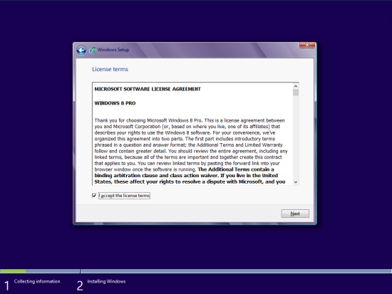 Windows 8 Setup - License terms