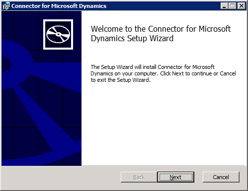 Connector for Microsoft Dynamics - Welcome to the Connector for Microsoft Dynamics Setup Wizard