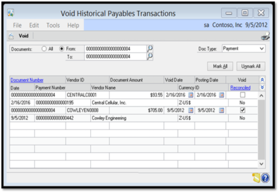 Void Historical Payables Transactions