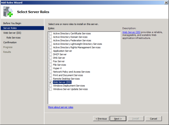 Add Roles Wizard - Select Server Roles