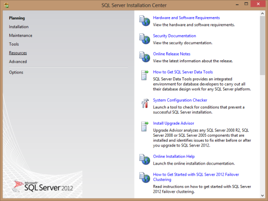 SQL Server Installation Center