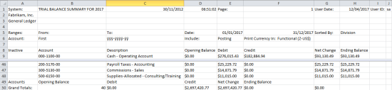 Trial Balance Summary - Tab Delimited Output