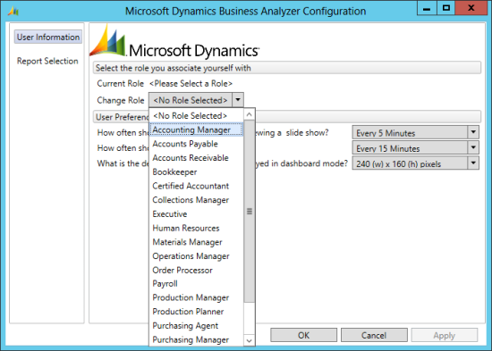 Microsoft Dynamics Business Analyzer Configuration - Change Role