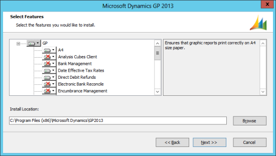 Microsoft Dynamics GP 2013 Setup Utility - Select Features