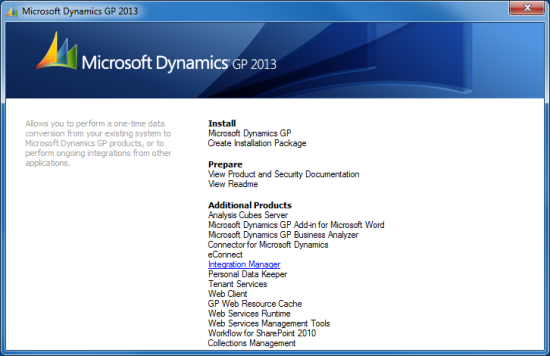 Microsoft Dynamics GP 2013 setup utility