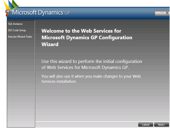 Welcome to the Web Services for Microsoft Dynamics GP Configuration Wizard