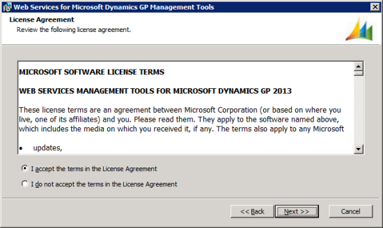 Web Services for Microsoft Dynamics GP Management Tools - License Agreement