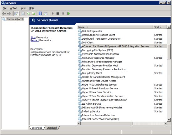 Services - eConnect for Microsoft Dynamics GP 2013 Integration Service