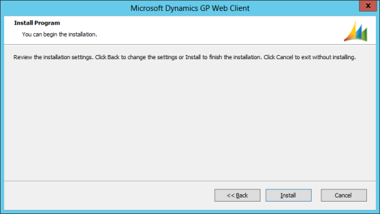 Microsoft Dynamics GP 2013 setup utility - Install Program