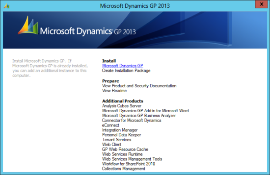 Microsoft Dynamics GP 2013 setup utility