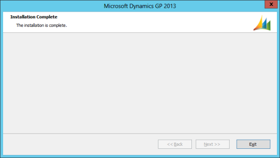 Microsoft Dynamics GP 2013 setup utility - Installation Complete