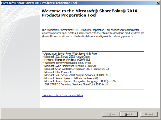 Welcome to the Microsoft SharePoint 2010 Products Preparation Tool
