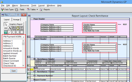 Report Layout: Check Remittance