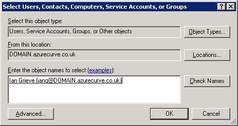 Select Users, Contacts, Computers, Service Accounts, or Groups
