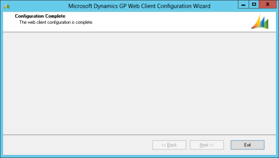 Microsoft Dynamics GP Web Client Configuration Wizard - Configuration Complete