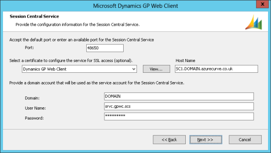 Microsoft Dynamics GP Web Client - Session Central Service