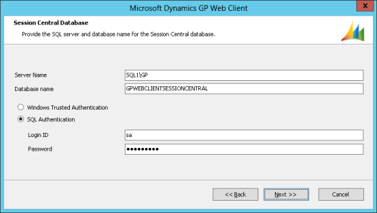 Microsoft Dynamics GP Web Client - Session Central Database