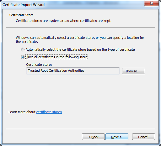 Certificate Import Wizard - Certificate Store