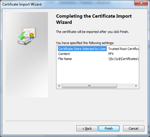 Certificate Import Wizard - Completing the Certificate Import Wizard