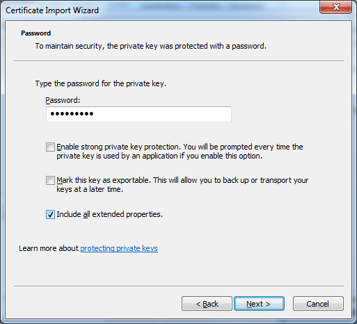 Certificate Import Wizard - Password