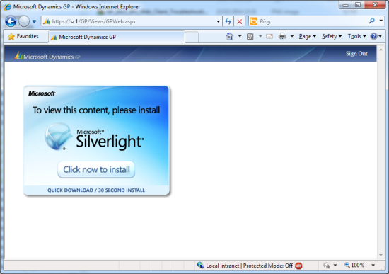 Internet Explorer - Click to install Silverlight