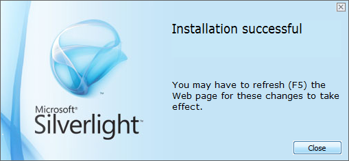 Microsoft Silverlight - Installation successful