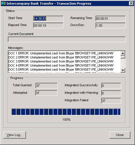 Intercompany Bank Transfer - Transaction Progress