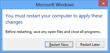 Computer Name/Domain Changes - You must restart your computer to apply these changes. Before restarting, save any open files and close all programs.