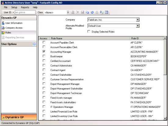 Active Directory User "iang" - Fastpath Config AD - Roles
