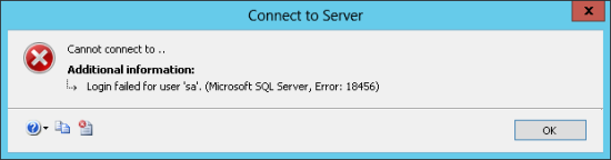 Connect to Serve: Cannot connect to .. Additional information: Login failed for user 'sa'. (Microsoft SQL Server, Error: 18456)