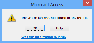 Microsoft Access - The search key was not found in any record.