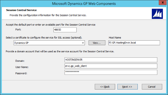 Microsoft Dynamics GP Web Components - Session Central Service