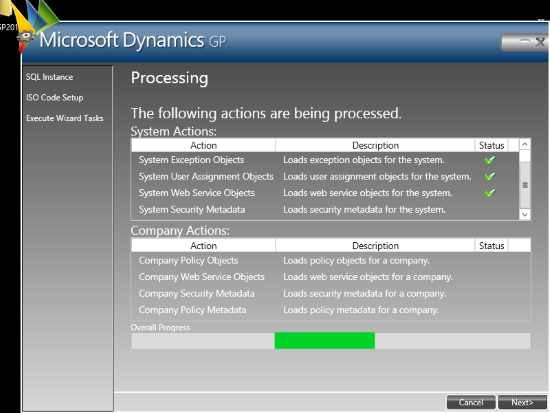 Web Services for Microsoft Dynamics GP Configuration Wizard - Processing